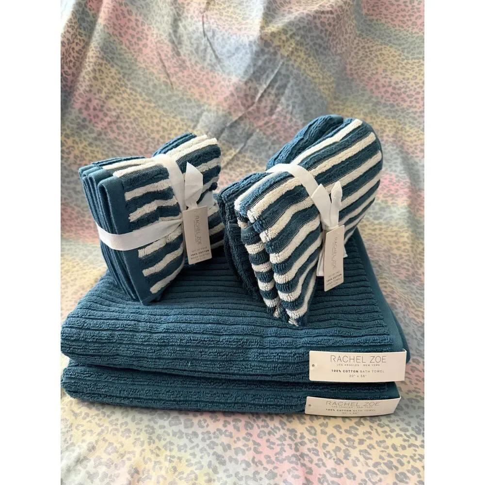 Rachel Zoe 100% Cotton Teal Towel Bundle Set –NWT (Bath/HandWashcloths) SET OF 8